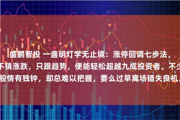 盛鹏智投 一盏明灯学无止境:涨停回调七步法,助你精准锁定强势股,不猜涨跌,只跟趋势,便能轻松超越九成投资者。不少股友对涨停股情有独钟,却总难以把握,要么过早离场错失良机。说到底,是对主力动向缺乏深入了解,